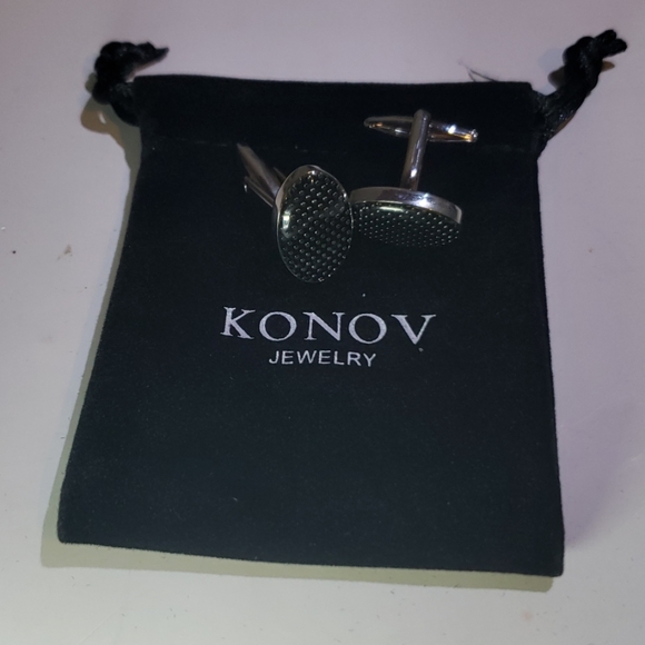 KONOV	Men's Rhodium Cufflinks - Picture 1 of 2